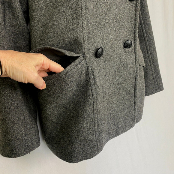 Banana Republic Wool Pea Coat Womens Small Gray Double Breasted Pockets Parka - Picture 3 of 14